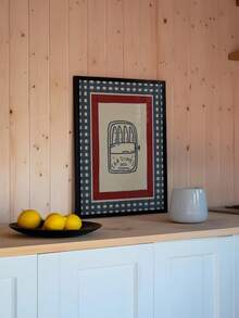 1 pieza Decoración de arte de pared en lienzo, cuadro colgante enmarcado, póster vintage de lata de sardinas a cuadros, patrón retro azul marino y rojo a cuadros, diseño de pez pintado a mano, decoración de cocina única, póster de sardinas estilo costero minimalista, obra de arte con tema de comida náutica, borde a cuadros azul y rojo llamativo - A - Ver 8