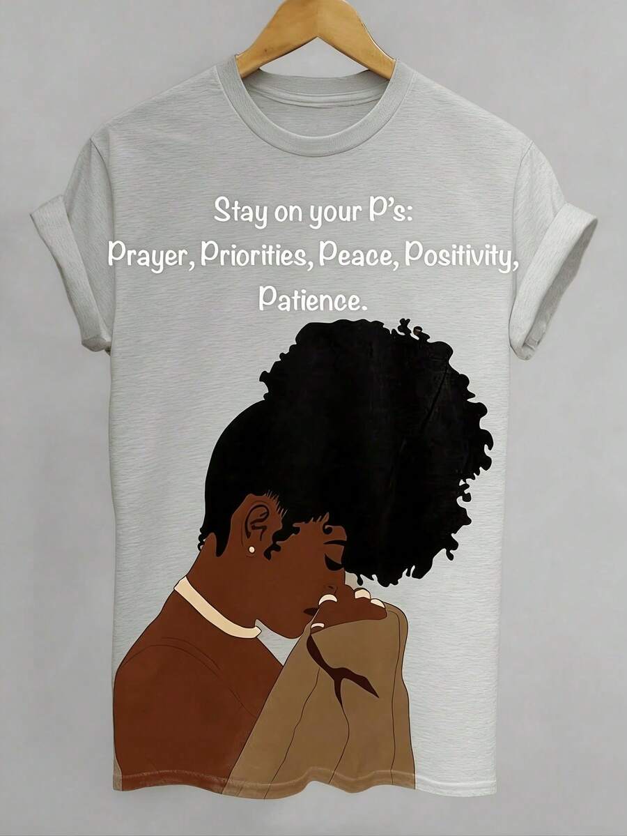 New Summer 2026 Collection From Local Warehouse. New Spring/Summer Graphic T-Shirts For Women, Featuring A 2D Flat Print, Black Lettering Pattern, And A Classic Crew Neck And Short Sleeve Design. Stylish And Casual, Machine Washable, A Great Valentine's Day Gift, 100% Cotton RU4Q - 灰色 - 查看 1