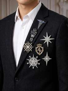 Luxury Rhinestone Eight-Pointed Star Brooches - Creative Pins For Man Casual Party Jewelry Accessories / Friends Gifts Badges Decoration - Men's Brooch - View 4
