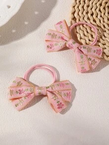 2pcs/6pcs Floral Ribbon Bow Hair Tie Set Suitable For Daily Decoration - Multicolor - View 9