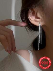 2pcs Elegant S925 Sterling Silver Tassel Earrings Sparkling Starry Sky Design Fashion Jewelry Gift For Women - Silver - View 1