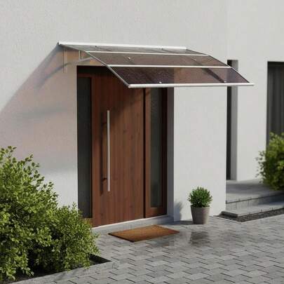[Free Shipping] Awnings For Door Entrance, 39 X 59 In, Exterior Front Door Window Awnings With Drainage & Metal Bracket, Rain Snow Sun Protection, Overhang Polycarbonate Door Canopy For Porch Patio, Brown-XY10077