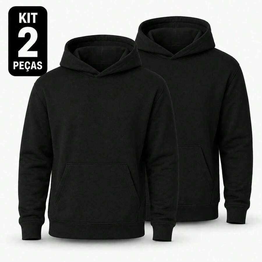 Set Of 2 Plain Kangaroo Jackets, Unisex, Comfortable Basic Winter Warmth - 2 Black - View 1