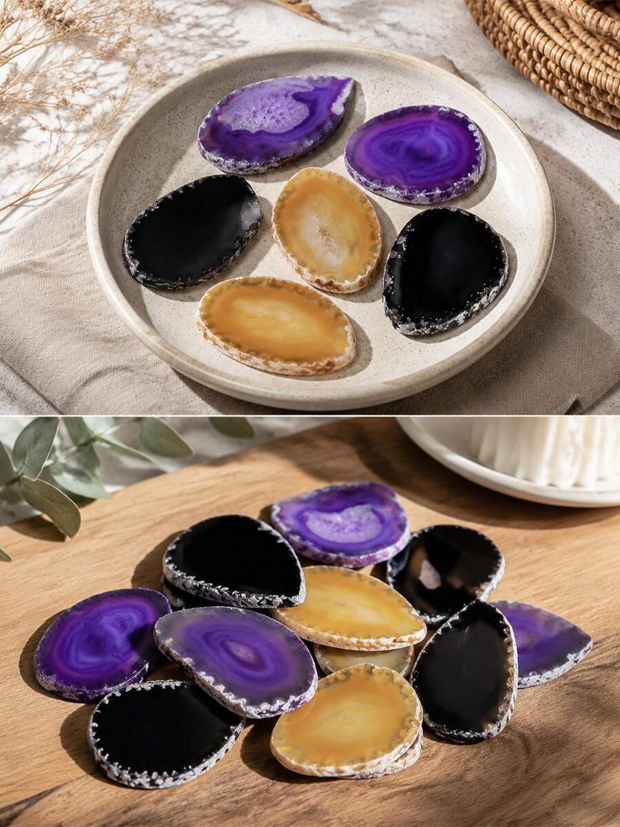QYDCX 6 Pieces Polished Agate Slices, Non-Drilled Agate Geode Pendants In Various Sizes And Colors, Asymmetric Geode Stones For Home Room Decor, DIY Jewelry & Table Decorations - Multicolor - View 1
