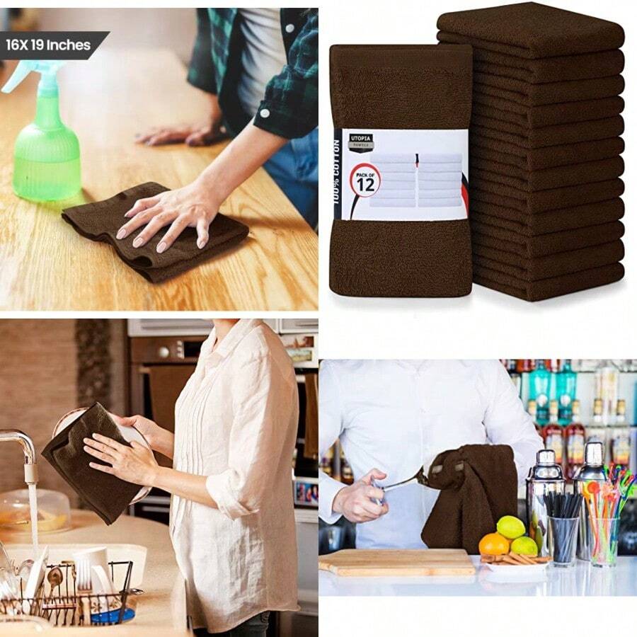 Utopia Towels Toallas cocina para bar por pulgadas 100% algodón toallas marrones súper absorbentes toallas de limpieza multiusos para barras de casa y coca - Marrn - Ver 1