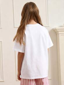 1pc Young Girl' Crew Neck Short Sleeve Strawberry Print T-Shirt, Cute Summer Daily Wear - White - View 2