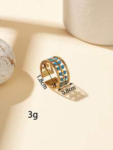 1/10pcs Bohemian Style Blue Drip Glaze Ring Set, Vintage Gold Heart Checkerboard Flower Design Stackable Knuckle Rings, Open Ring Adjustable Size, Niche Women's Jewelry, Versatile Accessory For Daily & Party Wear, Can Be Purchased Individually. - Yellow Gold - View 20