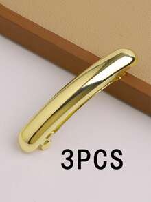 1/2/3pcs Women's Elegant Metal Hair Clips, Y2K Glamorous Solid Color Single Line Spring Clips, Elegant Casual Hair Clips, Daily Ponytail Clips, School Supplies Hair Accessories,Claw Clips - Gold - View 10