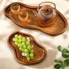 1pc Peanut-Shaped Wooden Tray - Made Of Natural Acacia Wood, Heat-Resistant , Suitable For Kitchen And Restaurant Decor, Perfect For Perfume, Jewelry, Candles, Small Items And Food Display - Brown - View 9