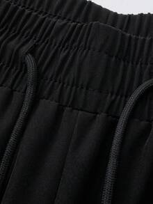 Men's Sports Casual Shorts, Minimalist Everyday Shorts, Contrast Side Trim And Decorative Drawstring Tips, Loose Silhouette Black - Black - View 10