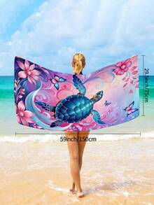 1件海龜印花沙灘巾，夢幻海洋生物設計大尺寸沙灘巾，超細纖維吸水防沙沙灘浴巾，適合旅行、游泳池、潛水、衝浪、瑜伽、露營、海邊度假、水上派對裝飾沙灘巾，夏季海邊旅行必備披肩浴巾，浴室裝飾多功能沙灘巾（單面印花） - 淺粉色 - 查看 12