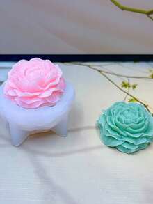 Nuevo molde de silicona hecho a mano con diseño de flor de peonía 3D, para piedras aromáticas, molde de silicona de yeso, molde de piedra de fragancia DIY para el hogar, molde de resina, artesanía de yeso con diseño floral, molde decorativo duradero para regalo, molde de silicona de flor de peonía de 4 pétalos en tamaños pequeño/mediano/grande - A-blanco - Ver 3