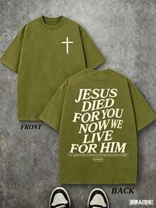 1 PCS Religious "Jesus With Crown Of Thorns" Graphic Tee: Featuring Distressed Vintage Finish, Front Cross Print Adorned With Crown Of Thorns,Men - Xanh lá cây 1 - Xem 1