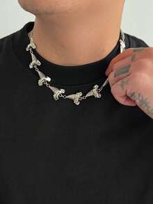 1 buah Kalung Gigi Hiu Logam yang Dipersonalisasi, Kalung Rantai Geometris, Perhiasan Menawan, Hadiah untuk Pria, Hadiah Hari Ayah - Perak - View 1