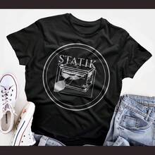 Statik Records T Shirt Screen Print Cotton Tee - 黑色 - 查看 1