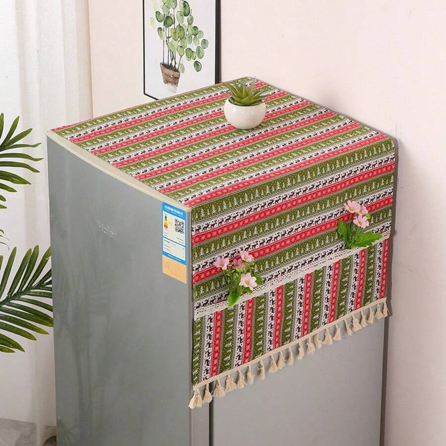 Cotton Linen Fridge Dust Cover With Double Side Pockets Waterproof Anti Dust Refrigerator Top Cover - View 1