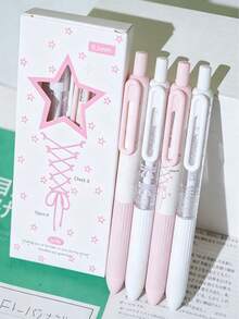 4pcs Cute Pink & White Ballpoint Pens, 0.5mm Black Ink, Bow Decoration, Click Switch. "Sweet Ballet" Stationery, Ideal For Back T, First Day Of School - Multicolor - View 5