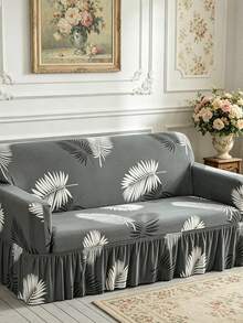 1 chiếc vỏ bọc sofa co giãn có váy, vỏ bọc sofa 3 chỗ/sofa phòng khách/trang trí phòng khách - Xám - Xem 2