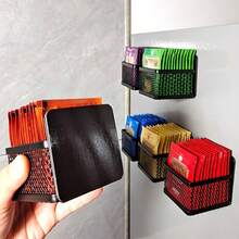 1pc Magnetic Tea Bag Holder, Metal Storage Organizer, Non-Food Contact Material, Kitchen Tea Bag, Coffee Capsule, Sauce Packet Storage Accessory - Black - View 1