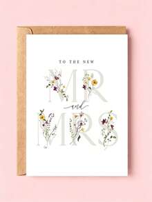 1 tấm thiệp cưới hoa "To The New Mr And Mrs" kèm phong bì, thiết kế hoa dại màu nước, thiệp chúc mừng tân hôn thanh lịch cho các cặp đôi & bạn bè, bên trong để trống cho đám cưới & đính hôn - A - Xem 2