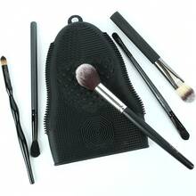 Makeup Brush Cleaner Glove Mitt Silicone Cosmetic Cleaning Scrubber Face Brushes And Eye Brush Washing Pad Pink (Red) - Black - View 8