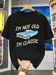 Camiseta de hombre con estampado de coches clásicos, algodón suave, corte cómodo, estilo hip-hop urbano, transpirable. - Negro - Ver 2