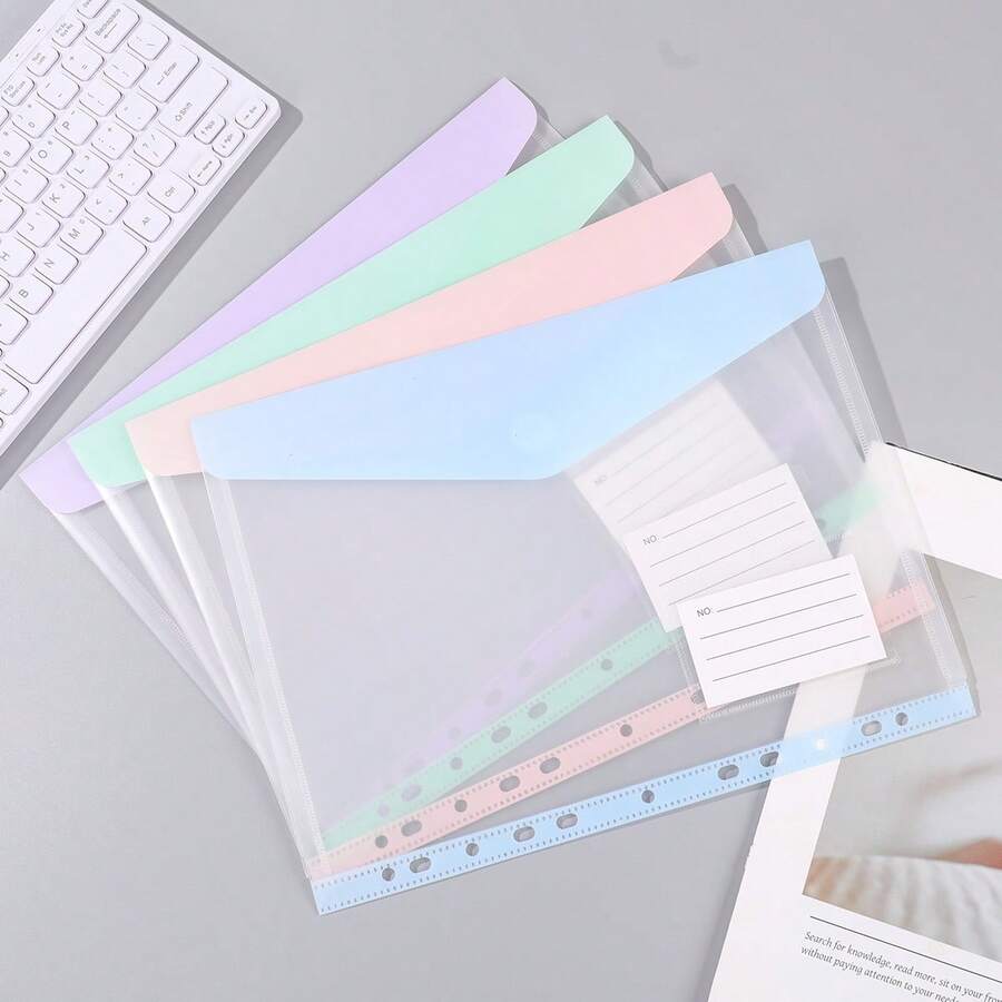 4pcs Hook And Loop File Bags, Transparent File Bags With Label Cards, Easy To Organize Documents And Files - Sets - View 1