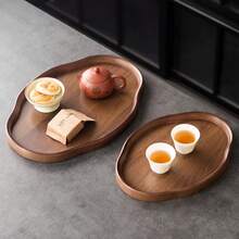 2025 New Elegant Dark Brown Durable Tray--Suitable For Tea, Breakfast, Desserts--Ideal For Home, Restaurant, Hotel, Japanese Formal Banquets--Heavy-Duty Structure, Breakfast Presentation, Natural Wood Grain, High-Quality Wooden Platter, Perfect For Entertaining Guests And As A Gift For Santa Claus - 11.42*8.27*0.91 Inches - View 1