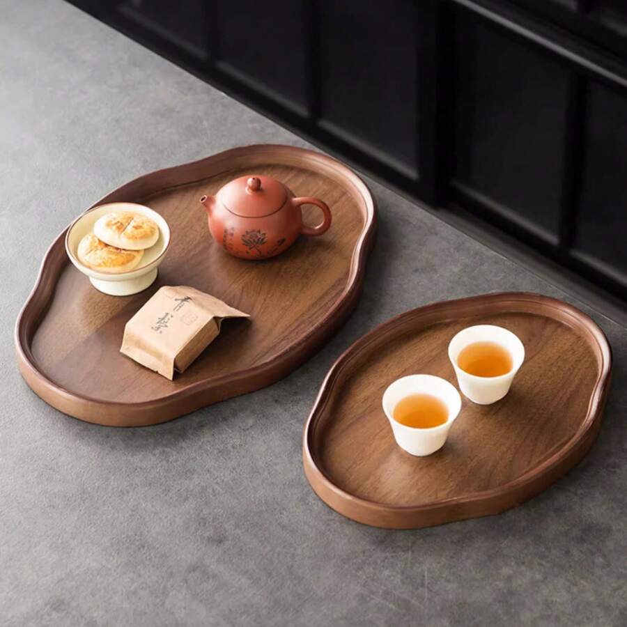 2025 New Elegant Dark Brown Durable Tray--Suitable For Tea, Breakfast, Desserts--Ideal For Home, Restaurant, Hotel, Japanese Formal Banquets--Heavy-Duty Structure, Breakfast Presentation, Natural Wood Grain, High-Quality Wooden Platter, Perfect For Entertaining Guests And As A Gift For Santa Claus - 11.42*8.27*0.91 Inches - View 1
