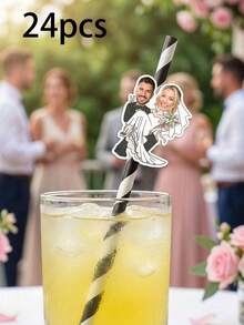 1/12/24/48pcs Personalized Wedding Party Straws - Custom Silhouette Photo, Comes With Straws And Fasteners For You To Install - Add Fun To Personalized Party Drink Decorations - Multicolor - View 21