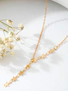 1pc Minimalist Design Delicate Heart & Star Y-Shaped Necklace, For Women - Gold - View 4
