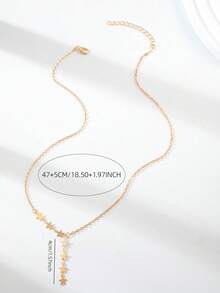 1pc Minimalist Design Delicate Heart & Star Y-Shaped Necklace, For Women - Gold - View 2