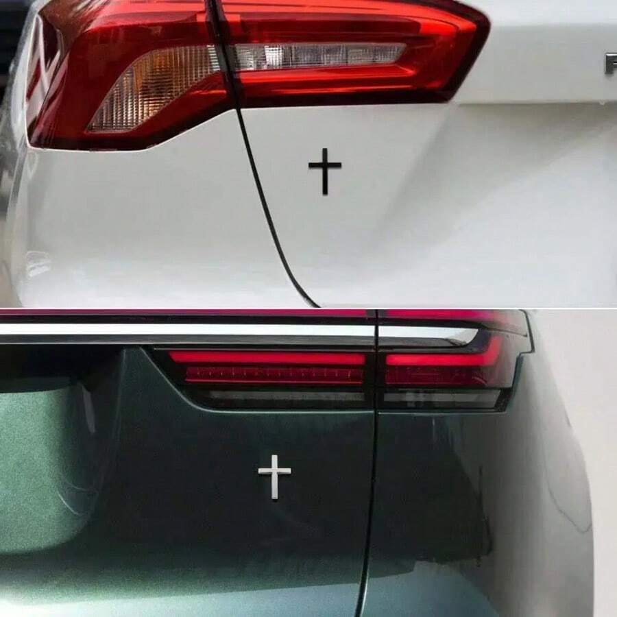 2PCS Christian Cross Car Emblem Sticker – Solid Metal Jesus Cross Badge Decal For Auto Trunk Tailgate Side Fender, Religious Car Decoration - A - 查看 1