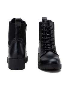 Women's Combat Lace Up Short Ankle Booties With Inside Zipper - Black - View 7