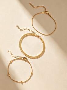 3pcs Stainless Steel Women's Bracelet Set, Multi-Layer Stackable Gold Bracelets, Snake Chain + Thin Chain + Adjustable Design, Light Luxury Minimalist Style Jewelry, Versatile Accessory For Daily Commute, Party, Music Festival, Suitable As Valentine's Day Gift For Girlfriend Or Best Friend - Bracelet - View 6