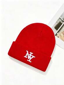 1pc Men's Geometric Pattern & Letter Casual Acrylic Embroidered Knit Hat, Suitable For Holidays And All Seasons Beanie Fall Outfit - Multicolor - View 9
