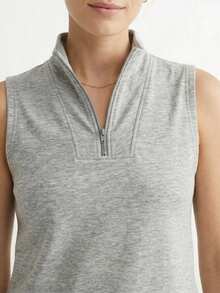 Women's Chic Sleeveless Notched Collar Zipper Top & High Stretch Woven Fabric Skort Two-Piece Casual Outfit, Modest & Elegant Look - 灰色 - 查看 2