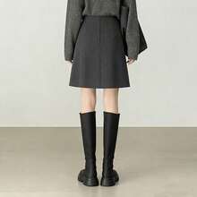 Elegant Gray A-Line Skirt, Wool Blend Pleated Long Skirt For Women Spring - Grey - View 3