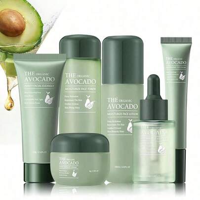Avocado Skin Care Set,Facial Kit With Facial Cleanser,Toner,Eye Cream,Face Serum,Facial Serum,Face Cream,Lotion ,Anti-Aging Skin Care Set For Women,Travel Skincare Kit For Women (6PCS)