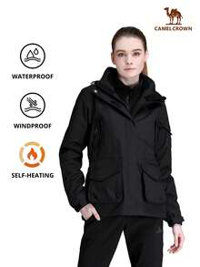 CAMEL CROWN Women's 3-In-1 Waterproof Windproof Ski Jacket With Fleece Lining, Suitable For Rainy/Snowy Outdoor Hiking - Black - View 11