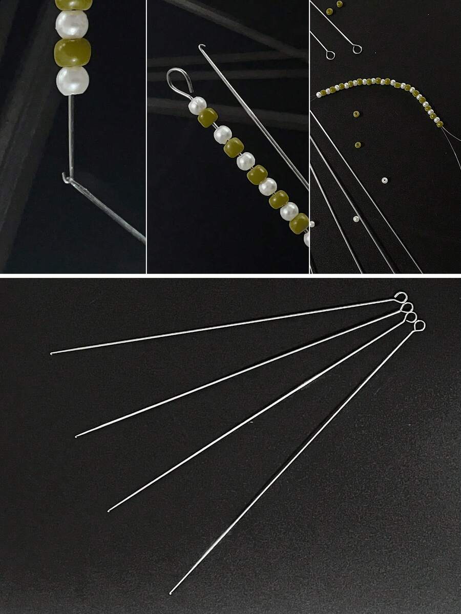 [4件/組]3路鉤針，針徑0.6 0.7 0.8 0.9mm，長度14cm/17cm可選，多規格適用於各種手工藝，輕巧便攜易收納，省空間，適合珠飾、珠寶DIY、縫紉與布料穿線 - 三通鉤針 - 查看 1