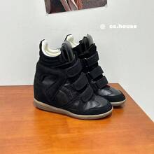 Hidden Wedge Sneakers For Women Retro High Top Platform Trainers Fashion Suede Panelled Chunky Shoes Casual Streetwear - 軍綠 - 查看 3