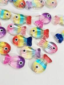 10pcs Cute Candy Color Transparent Fish Beads, Colorful Polka Dot Fish Beads, Colorful Striped Fish Beads, DIY Jewelry Making And Decoration Beads, Suitable For Earrings, Necklaces, Keychains, Bag Decorations - Fish - View 4