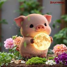 Acrylic Cute Animal Garden Yard Stake 2D Flat Printing Piglet Holding Glowing Moon Outdoor Decor Waterproof Lawn Ornament Adorable Baby Pig With Light Ball Patio Pathway Flower Bed Home Art Spring Summer Best Gift For Mom Grandma Women Kids Girls - Piggy - View 4