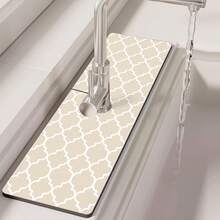 1 buah Keset Penyerap Keran Wastafel Berbentuk Kisi Berlian Warna Beige, Keset Pengeringan, untuk Dapur, Wastafel Kamar Mandi, Meja Dapur, Keset Pengeringan, Wastafel Tanah Diatom, dan Keset Cepat Kering yang Dapat Dipotong. - MultiWarna - View 7