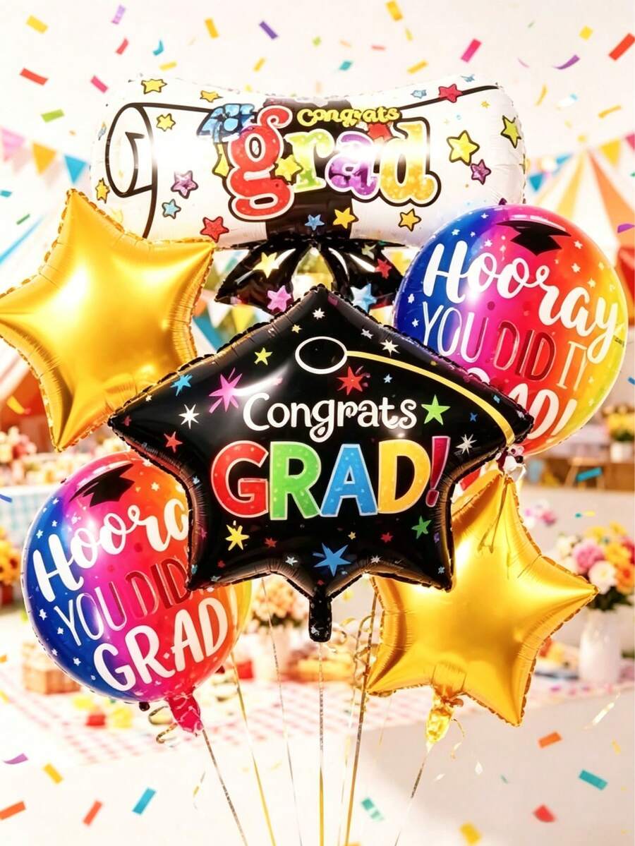 Graduation Season Theme Balloon Set, Includes Graduation Scroll Foil Balloons, Star Foil Balloons And Printed Round Latex Balloons, Suitable For Graduation Ceremony Decoration And Graduation Party Atmosphere - View 1