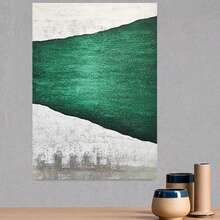 Pintura al óleo sin marco, 2D plana, pintada a mano - Arte abstracto nórdico minimalista blanco y verde, pincel de textura, decoración de pared de lienzo de lujo ligero moderno, adecuada para sala de estar, comedor, pasillo - Regalos de inauguración de la casa y regalos de boda - Enmarcado - Ver 3