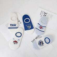 5雙 MINISO PAW Patrol 授權棉製隱形船襪式腿套組，柔軟透氣針織布料，藍白卡通刺繡設計，輕量隱形運動腿套，休閒日常足部配件 - 船襪 - 查看 3