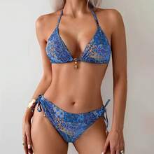 New 2026 Model: Two-Piece Bikini With Print And Halter Straps For Women; Bikini For Beach And Spa - Green - View 8