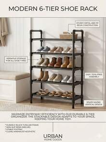 Minimalist Shoe Rack, Sturdy Multi-Layer, Compact Design, Strong Load-Bearing, Integrated Connector, Handle Design, Easy To Carry, Black Metal Shoe Rack, Suitable For Entryway, Closet, Bedroom, Hallway And Balcony. - Black - View 3